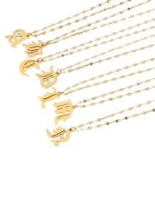 1 chiếc vòng cổ chữ cái đầu Gothic bằng thép không gỉ cho phụ nữ mặt dây chuyền chữ cái chuỗi vòng cổ trang sức - Vàng - Xem 11