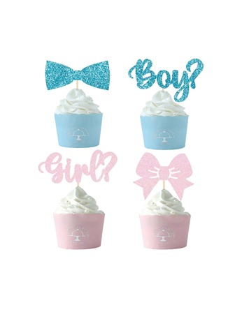 12 buc băiat sau fată Cupcake Toppers sclipici papion Cupcake Picks Baby Shower Cake Topper decorațiuni pentru copii ziua de naștere sex dezvăluie petrecere tort decorațiuni consumabile, Crăciun
