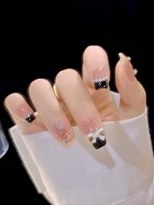 Uñas postizas 24 piezas con arte de uñas con diseño pre-hecho de perlas falsas para primavera/verano 2023 - Multicolor - Ver 2