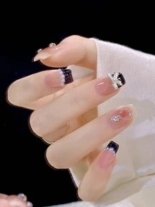 Uñas postizas 24 piezas con arte de uñas con diseño pre-hecho de perlas falsas para primavera/verano 2023 - Multicolor - Ver 3