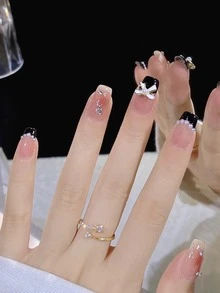 Uñas postizas 24 piezas con arte de uñas con diseño pre-hecho de perlas falsas para primavera/verano 2023 - Multicolor - Ver 1