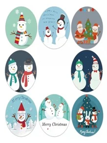 TYFYO 500 张/卷 1 英寸 / 1.5 英寸圣诞装饰贴纸标签，适用于礼品、玩具和儿童物品 - 藍色 - 查看 2