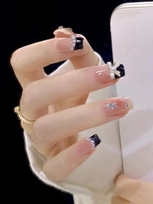 Uñas postizas 24 piezas con arte de uñas con diseño pre-hecho de perlas falsas para primavera/verano 2023 - Multicolor - Ver 4