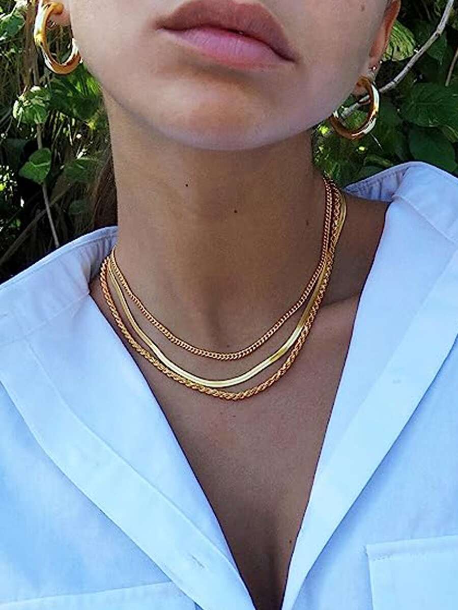 3pcs Women's Fashionable 14k Gold Plated Multilayered Waterproof