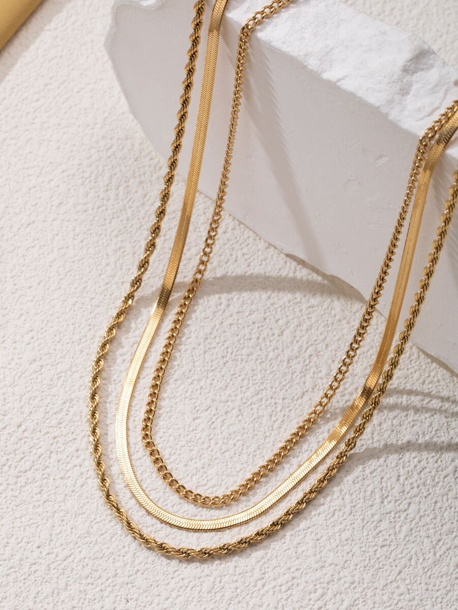 3pcs Women's Fashionable 14k Gold Plated Multilayered Waterproof