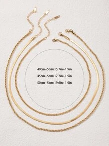 3入組女式時尚 14k 鍍金多層防水防銹人字形蛇鏈項鍊套裝簡約優雅分層設計，送給女士理想禮物 - 金黃色 - 查看 6