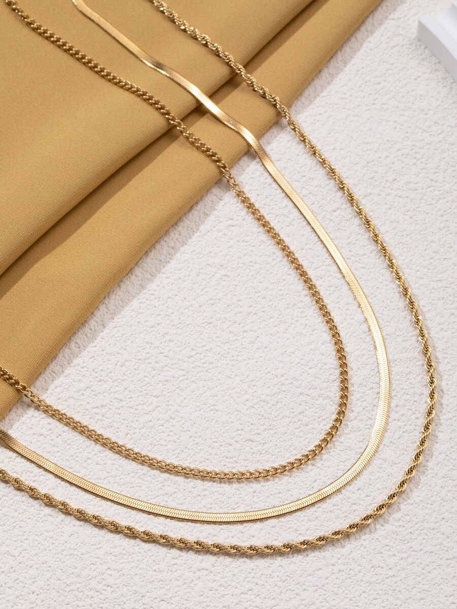 3pcs Women's Fashionable 14k Gold Plated Multilayered Waterproof