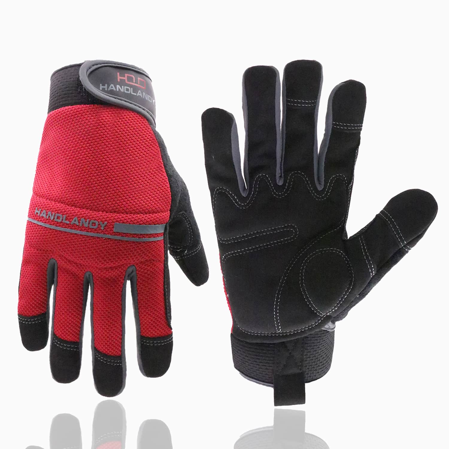 handlandy 1 Pair Work Gloves, Utility Mechanic Working Gloves Touch Screen, Flexible Breathable Yard Work Gloves - Red - View 1