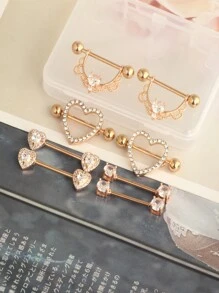 8入組14g不銹鋼乳頭環身體穿刺珠寶,附有可愛的愛心乳頭穿刺遮蔽器,適用於女性 - 玫瑰金款 - 查看 5