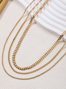 3 件不锈钢女士人字形项链，精致纯色蛇链项链，简约多层项链，黄金珠宝礼物，适合圣诞节、万圣节，金项链，女士珠宝，叠戴项链，法式复古金项链，18K 镀金