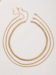 3 件不锈钢女士人字形项链，精致纯色蛇链项链，简约多层项链，黄金珠宝礼物，适合圣诞节、万圣节，金项链，女士珠宝，叠戴项链，法式复古金项链，18K 镀金