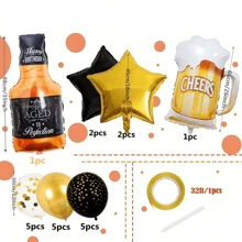 23pcs Wiskey Bottle And Beer Cup Black Gold Star Shaped Foil Balloon With Black Gold Color Latex Sequin Balloon For Birthday Party Decoration Happy Bday Celebration Of Any Age Or Year, Christmas - Champagne - View 2