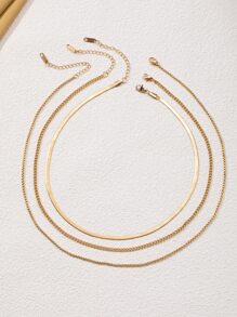 3pcs 14K Gold Plated Waterproof Non-Fading Stainless Steel Jewelry Set: Fashionable Herringbone Necklace, 14K Gold Plated Snake Chain Necklace, Minimalist Layered Gold Necklace, Ideal Gift For Women, Suitable For Halloween, Christmas - Yellow Gold - View 6