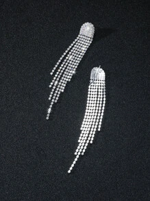 1對女士流蘇和鑽石細節長耳環,多功能派對和婚禮配飾 - 銀色 - 查看 6