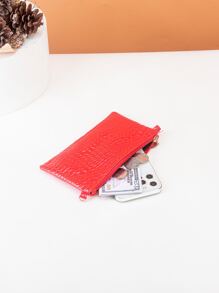 Bolso bandolera de moda rojo cuadrado con patrón de cocodrilo - Rojo - Ver 5