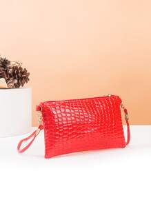 Bolso bandolera de moda rojo cuadrado con patrón de cocodrilo - Rojo - Ver 4