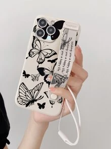 Butterfly Pattern Phone Case With Wristband Holder & Lanyard - Multicolor - View 1