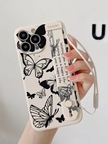 Butterfly Pattern Phone Case With Wristband Holder & Lanyard - Multicolor - View 2