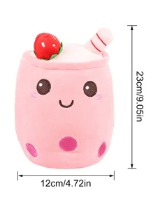 Molutian 23 厘米/ 9.05 英寸波霸奶茶毛绒填充茶杯枕头柔软泡泡茶杯毛绒玩具卡哇伊卡通儿童礼物家居装饰、波霸、毛绒玩具、草莓、女孩玩具、波霸泡泡茶、波霸奶茶 - Strawberry - 查看 3