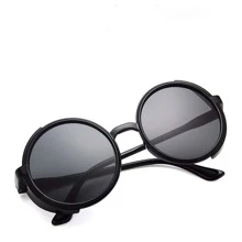 1pc European And American Style Retro Steampunk Round Frame Fashion Glasses For Fashionable Personalized - Grey - View 3