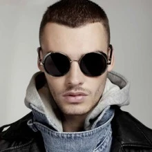 1pc European And American Style Retro Steampunk Round Frame Fashion Glasses For Fashionable Personalized - Grey - View 2