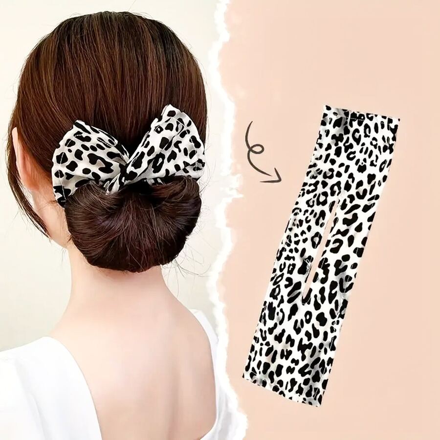 1 dụng cụ tạo kiểu tóc búi và kẹp xoắn cho nữ họa tiết da báo