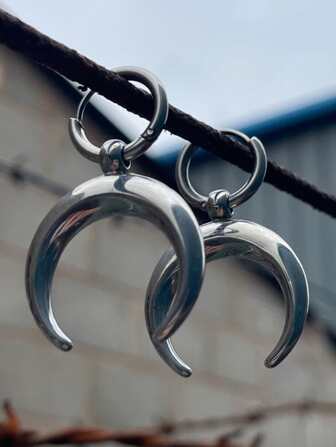 2入組哥特式合金月亮&角設計圓形圓耳環適合男人及女人