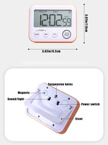 1 Reloj Temporizador Electrónico Con Pantalla Digital De 24 Horas, Temporizador De Cuenta Atrás Y Cuenta Regresiva De Cocina De Forma Cuadrada, Reloj De Alarma Fuerte - Naranja - Ver 7
