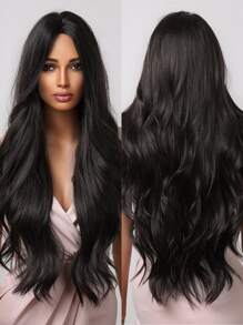 Parrucche lunghe 28 pollici nere per donna, con riga centrale, in fibra sintetica, capelli ricci naturali per uso quotidiano, eleganti e affascinanti