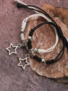 2pcs Adjustable Star Charm Bracelets Unisex Couple Bracelet Set - Silver - View 4