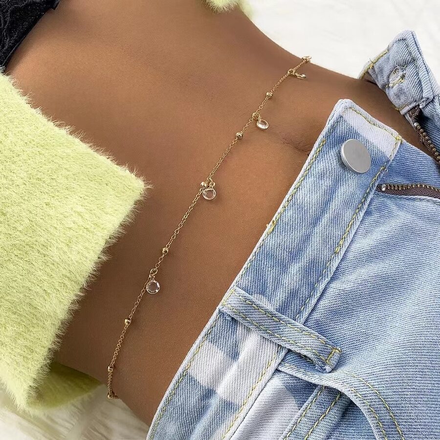 Sexy Versatile Metal Chain Body Chain With Simple CrystalLike Pendant