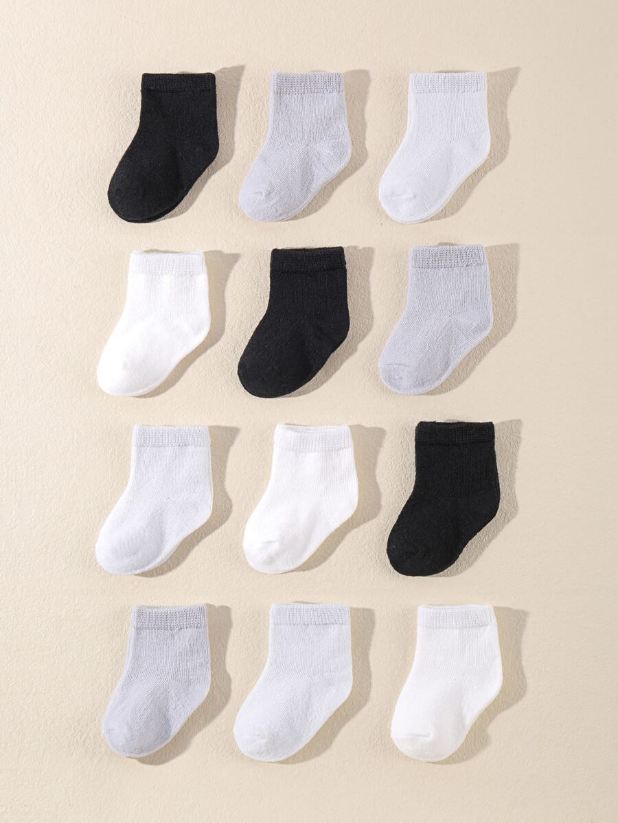 12pairs Baby Solid Color Mid-calf Socks - Multicolor - View 1