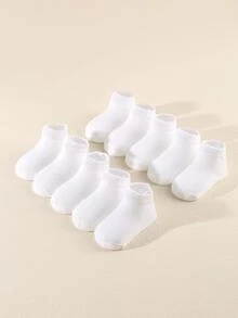 10 Pares De Calcetines De Media Pantorrilla De Color Sólido Para Bebés - Blanco - Ver 2