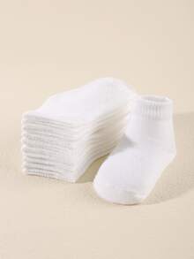 10 Pares De Calcetines De Media Pantorrilla De Color Sólido Para Bebés - Blanco - Ver 3