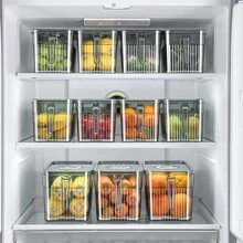 Vật liệu thú cưng Hộp bảo quản thực phẩm tủ lạnh kín có tay cầm hẹn giờ để bảo quản nhà bếp, bảo quản chấm công (ghi ngày bảo quản thực phẩm), Bộ tách thoát nước (khối rỗng để tách ướt và khô), Nắp đậy kín (ngăn các thành phần trộn và bị ô nhiễm), Và có tay cầm (dễ kéo và đẩy). - Màu Xám nhạt - Xem 4