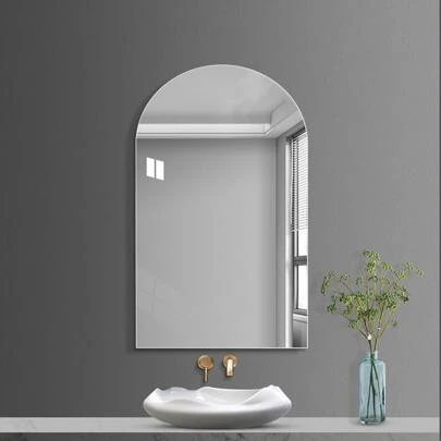 1pc Large Semi-Circular High-Definition Acrylic Self-Adhesive Makeup Mirror, Bathroom Washbasin Decorative Mirror Sticker, Backside With Adhesive, No-Drill, Easy To Use, Tear And Stick