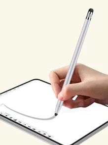 1pc 1st Generation Dual Tip Capacitive Stylus, Touch Screen Pen With Rubber Head Compatible With Smartphones, Tablets. For Android Os Devices - Silver - View 1