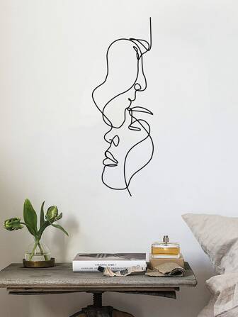 1pc Abstract Figure Graphic Wall Sticker, Side Faces Graphic Wall Sticker, Modern Line Figure Graphic PVC Wall Decal For Home Decoration, Romantic Couple Faces Simple And Modern Style Wall Art Sticker For Bedroom Decor, Living Room Decor, Bathroom Decor, Minimalist Modern Style Home Decor, Office Decor, School Decor