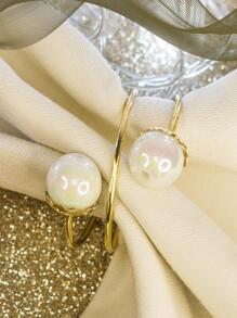 Napkin Rings - trắng với vàng - Xem 3