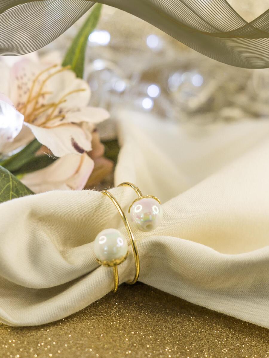 Napkin Rings - trắng với vàng - Xem 1