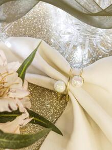 Napkin Rings - trắng với vàng - Xem 4