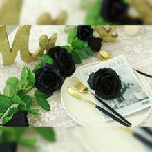 1件黑色人造花環13ft假玫瑰藤蔓懸掛玫瑰花環適合婚禮花卉桌子中心裝飾品安排房間寶寶派對鏡子萬聖節裝飾 - 黑色 - 查看 2