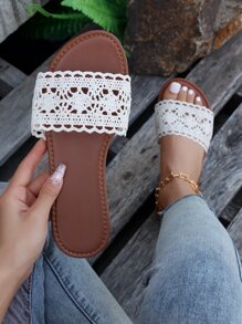 Women Woven Flower Decor Flip Flops, Fashion Resort Style, Suitable For Outdoor, Beach, Vacation