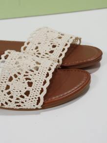 Women Woven Flower Decor Flip Flops, Fashion Resort Style, Suitable For Outdoor, Beach, Vacation
