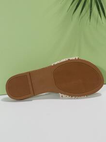 Women Woven Flower Decor Flip Flops, Fashion Resort Style, Suitable For Outdoor, Beach, Vacation