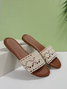 Women Woven Flower Decor Flip Flops, Fashion Resort Style, Suitable For Outdoor, Beach, Vacation