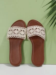 Women Woven Flower Decor Flip Flops, Fashion Resort Style, Suitable For Outdoor, Beach, Vacation