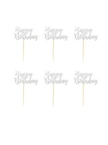 12入組銀色閃爍生日快樂小蛋糕插牌,裝飾水果蛋糕用,慶祝生日派對裝飾用品 - 銀色 - 查看 3