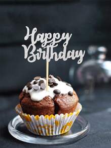 12入組銀色閃爍生日快樂小蛋糕插牌,裝飾水果蛋糕用,慶祝生日派對裝飾用品 - 銀色 - 查看 4