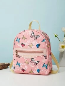 時尚女士蝴蝶圖案大學風背包 - 粉色 - 查看 2